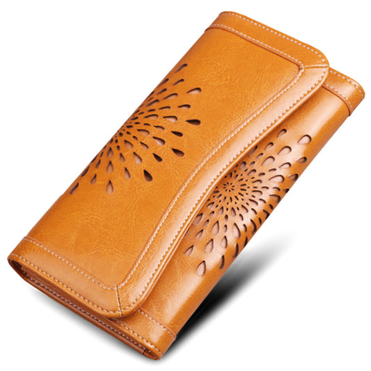Women's Russian Long Genuine Leather Vintage Oil Wax Cattlehide Ladies Wallets