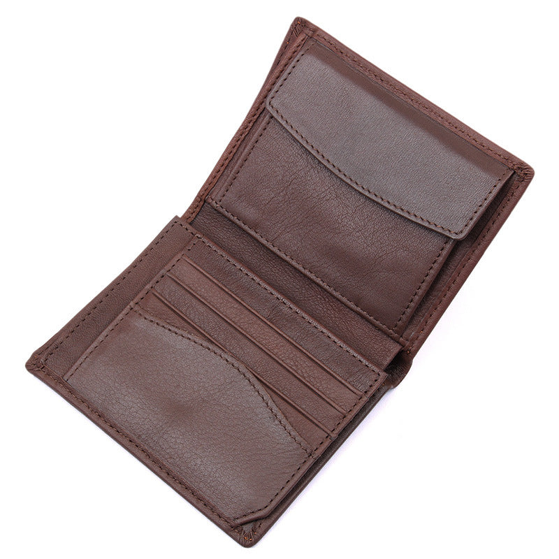 Men's Short Cowhide Vertical Multiple Slots American Men's Wallets