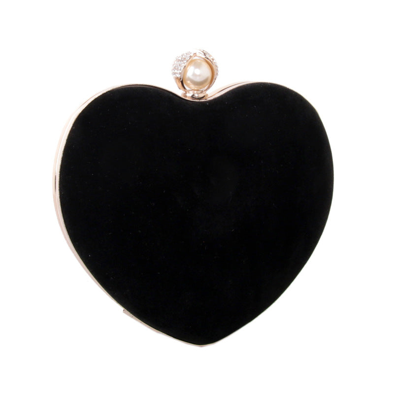 Women's Veet Heart-shaped Dinner Rhinestone Pearl Flannel Evening Bags