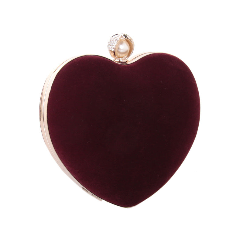 Women's Veet Heart-shaped Dinner Rhinestone Pearl Flannel Evening Bags