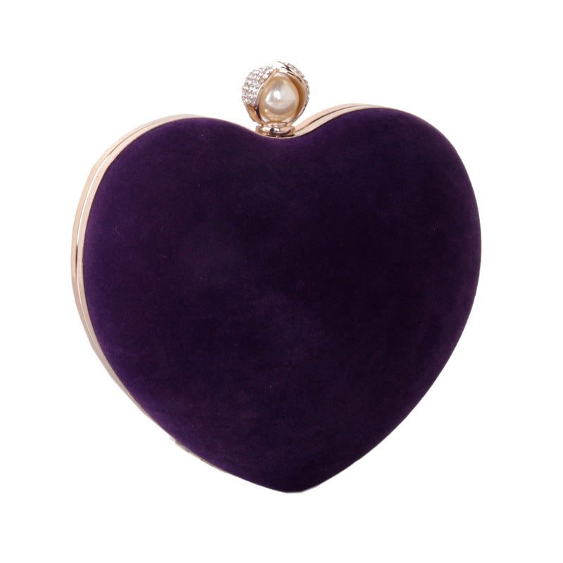 Women's Veet Heart-shaped Dinner Rhinestone Pearl Flannel Evening Bags