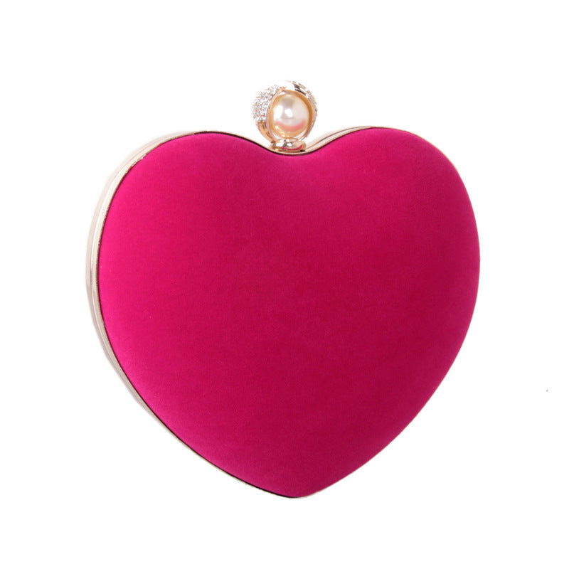 Women's Veet Heart-shaped Dinner Rhinestone Pearl Flannel Evening Bags