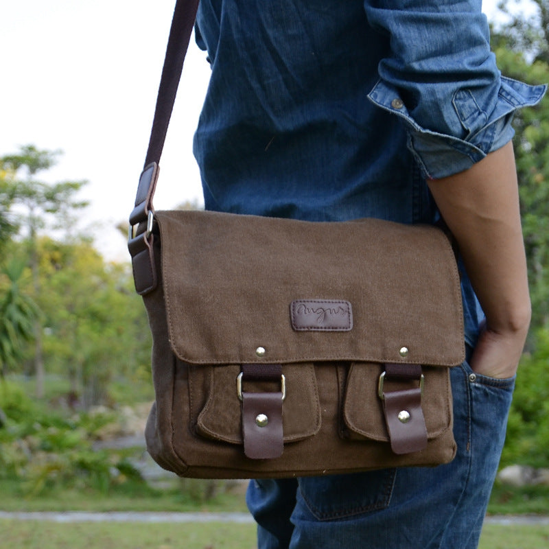 Men's Flying Grid Canvas Vintage Horizontal Unisex Men's Messenger Bags