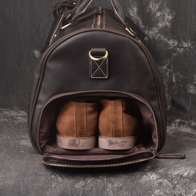 Women's & Men's Layer Cowhide Portable Crazy Horse Leather Large Travel Bags