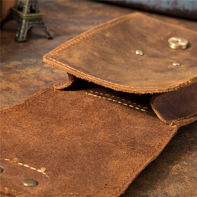 Men's Horse Leather Vintage Bronze Brown First Men's Waist Packs