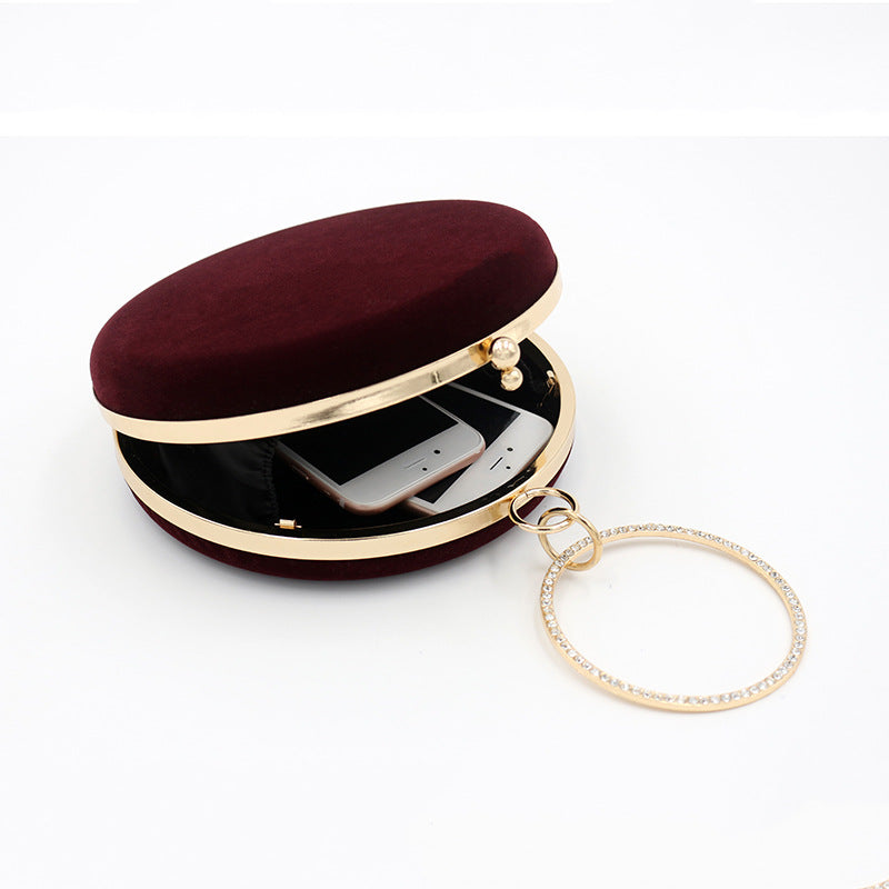 Women's Round Dinner Diamond Veet Clutch Evening Bags