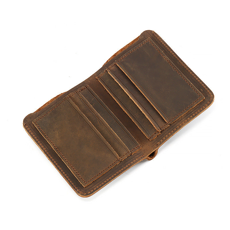 Men's Crazy Horse Leather Vertical Short First Men's Wallets