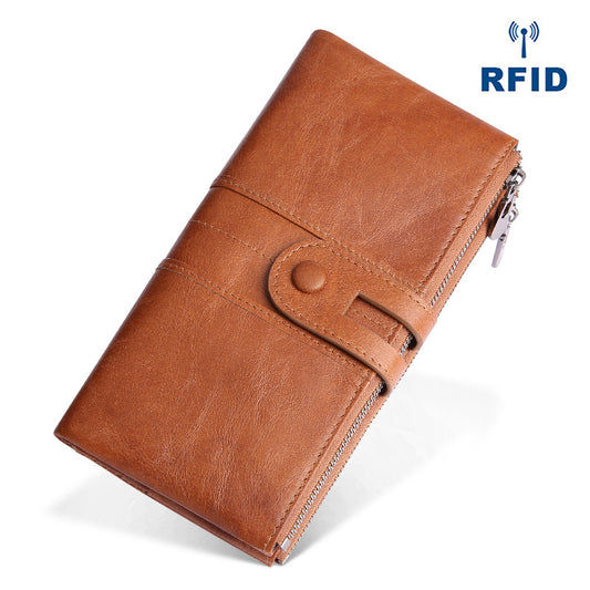 Women's Retro Fashion Leather Long Cowhide Mobile Ladies Wallets