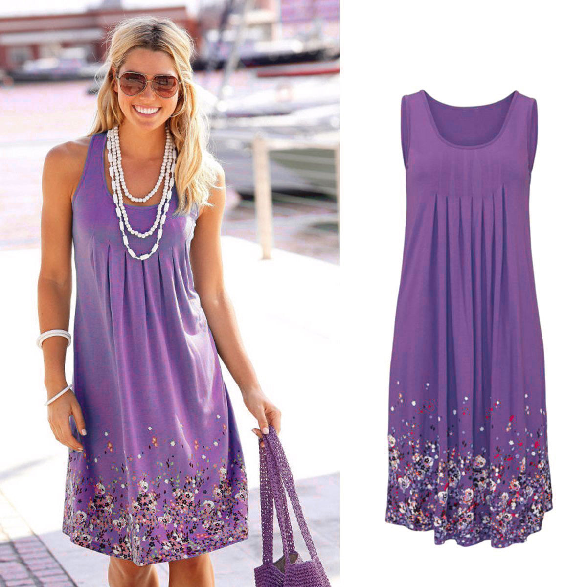 New Sleeveless Floral Print Loose Dress Dresses
