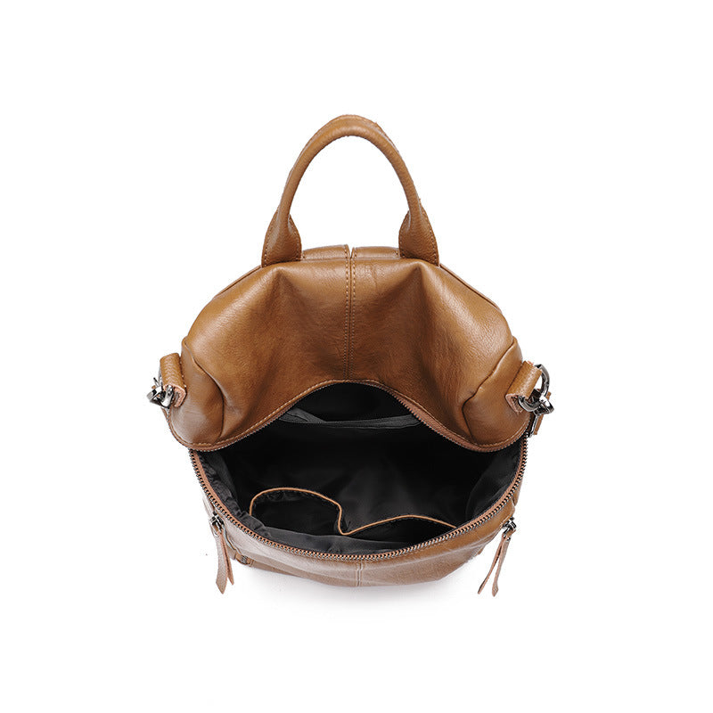 Women's Slouchy Fashionable Cowhide Soft Leather Backpacks