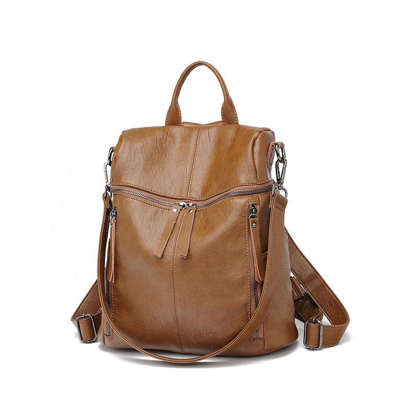 Women's Slouchy Fashionable Cowhide Soft Leather Backpacks