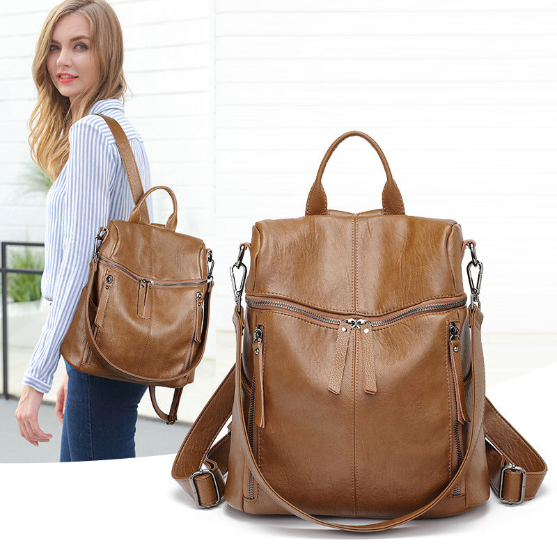 Women's Slouchy Fashionable Cowhide Soft Leather Backpacks