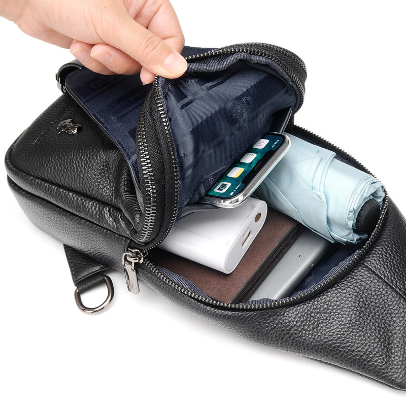 Men's Leather For The Elderly First Layer Men's Chest Bags