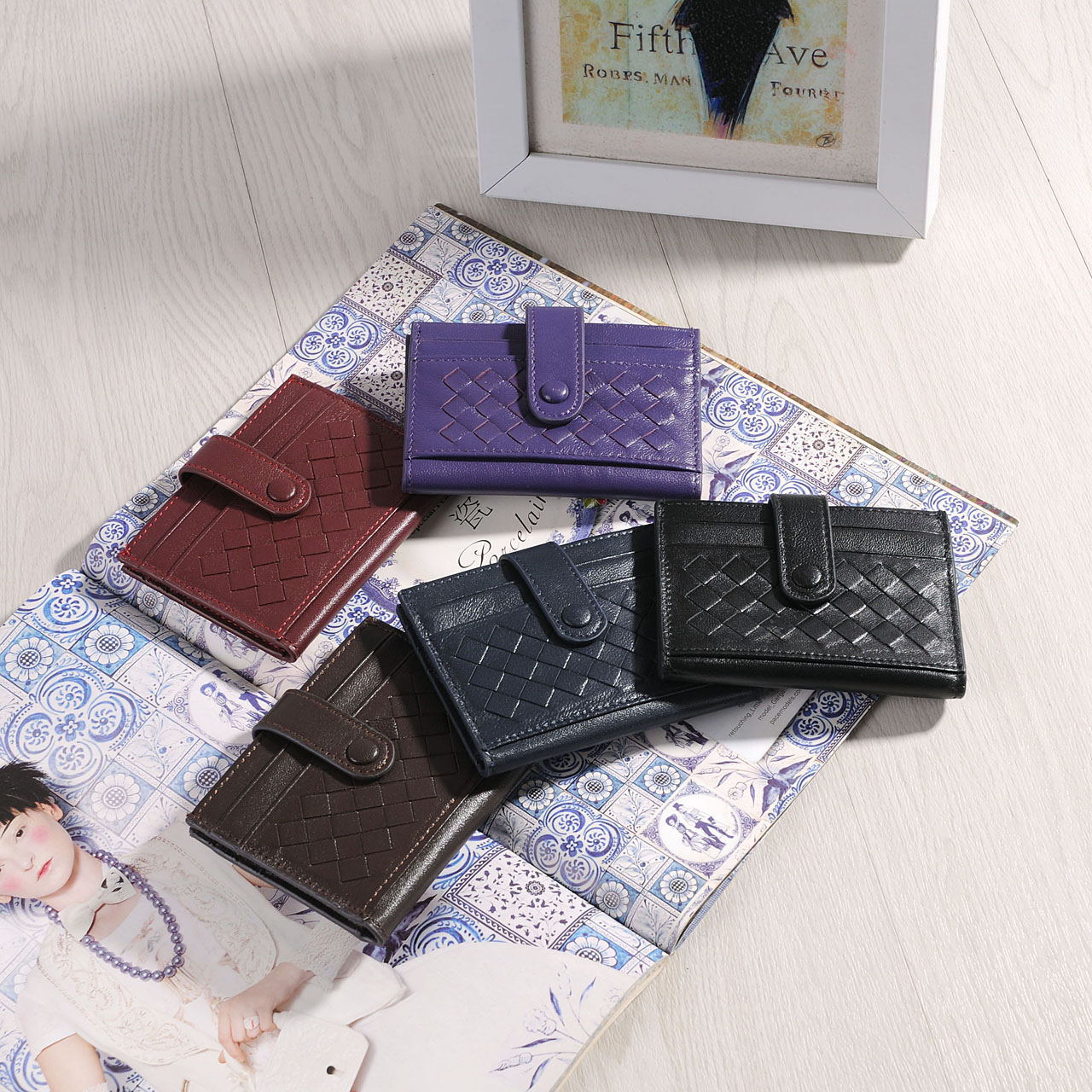 Women's & Men's & Sheepskin Leather Hand-woven Bank Woven Card Holder