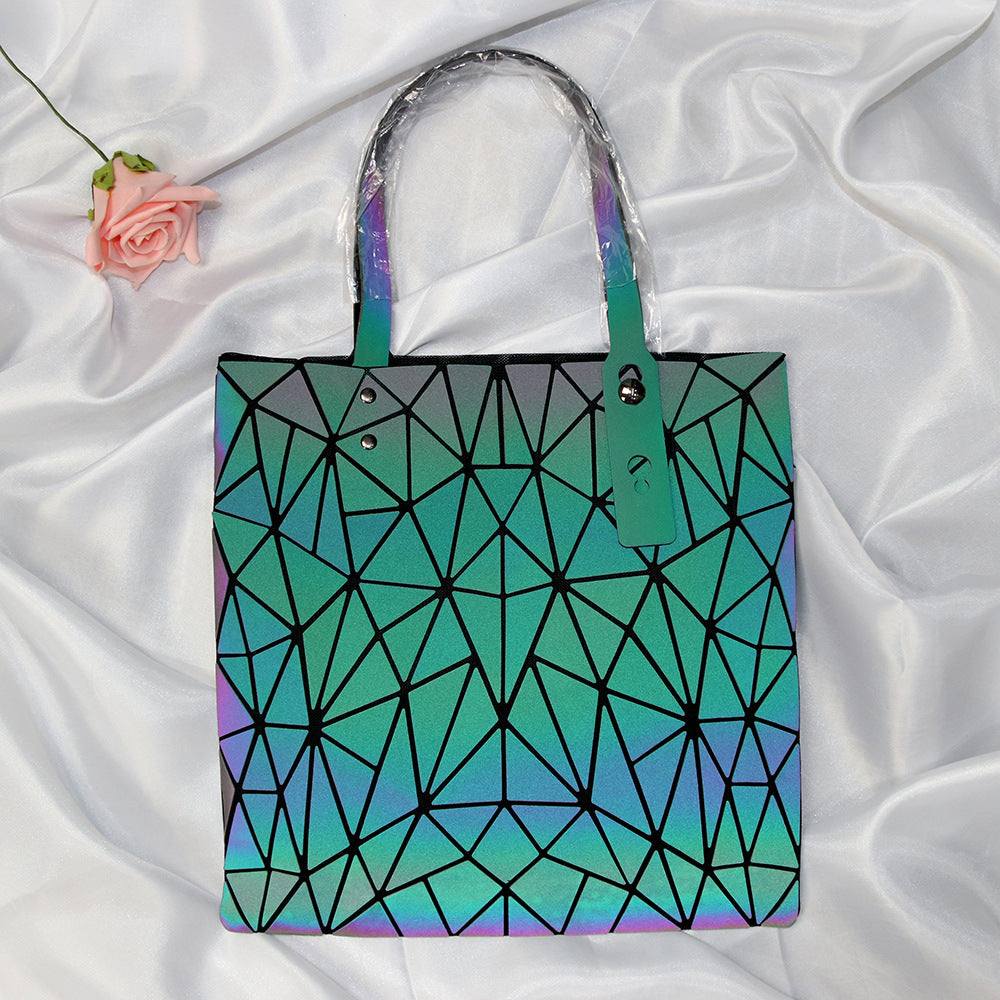 Women's Fashion Luminous Rhombus Triangle Shape Portable Tote Bags