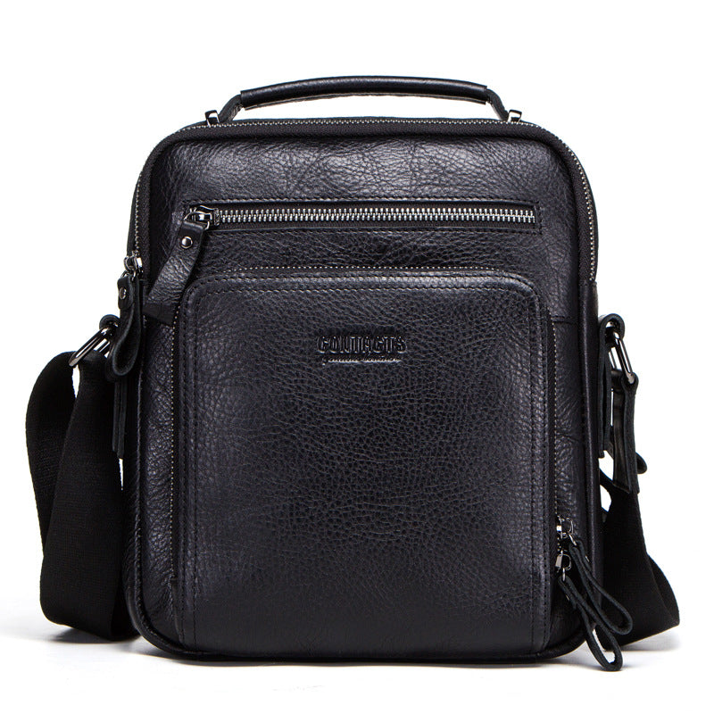 Men's Black Angel Retro Crazy Horse Leather Men's Shoulder Bags