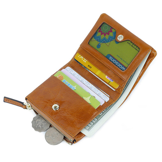 Women's Oil Wax Leather Short Fashion Ladies Wallets