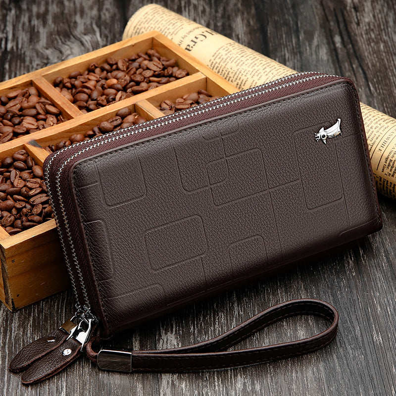 Men's Genuine Leather Clutch Double Zip Large Capacity Handbags