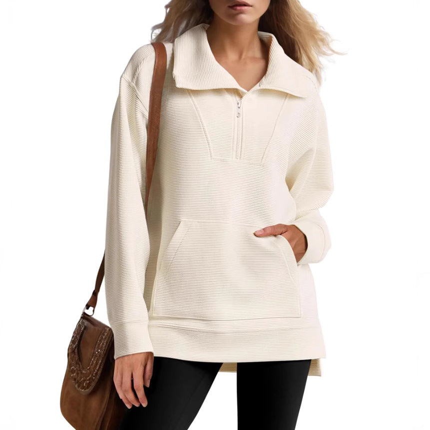 Color Half Zipper Lapel Loose Casual Sweaters