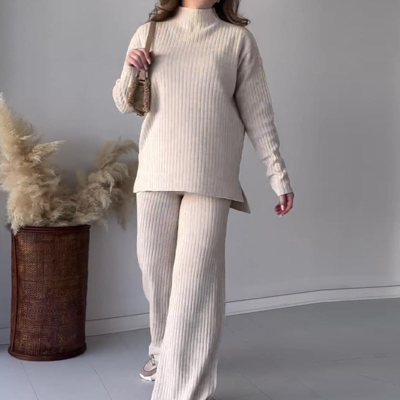 Color Crew Neck Casual Wide Leg Suits