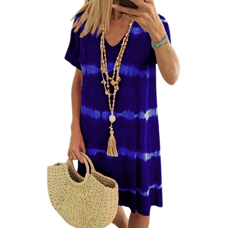 Women's Summer Striped Print Sleeve Dress Shorts