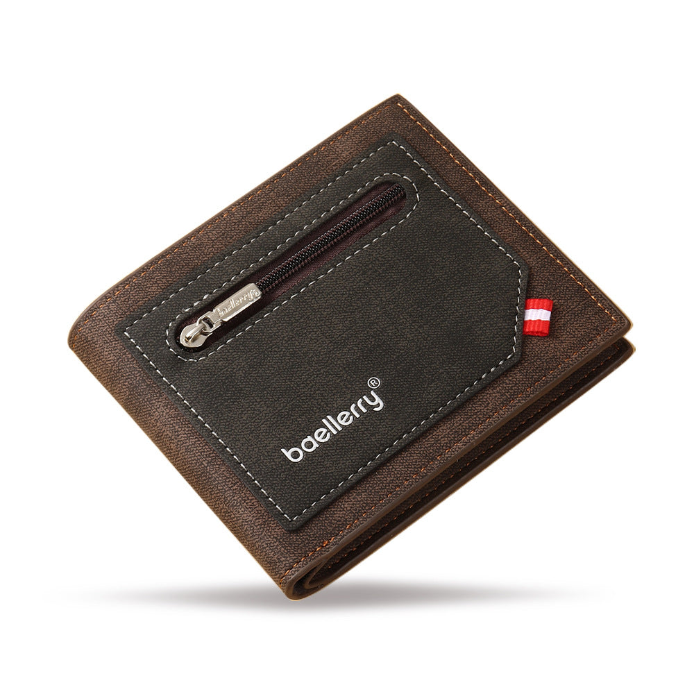Men's Short Business Contrast Color Zipper Pocket Multiple Men's Wallet