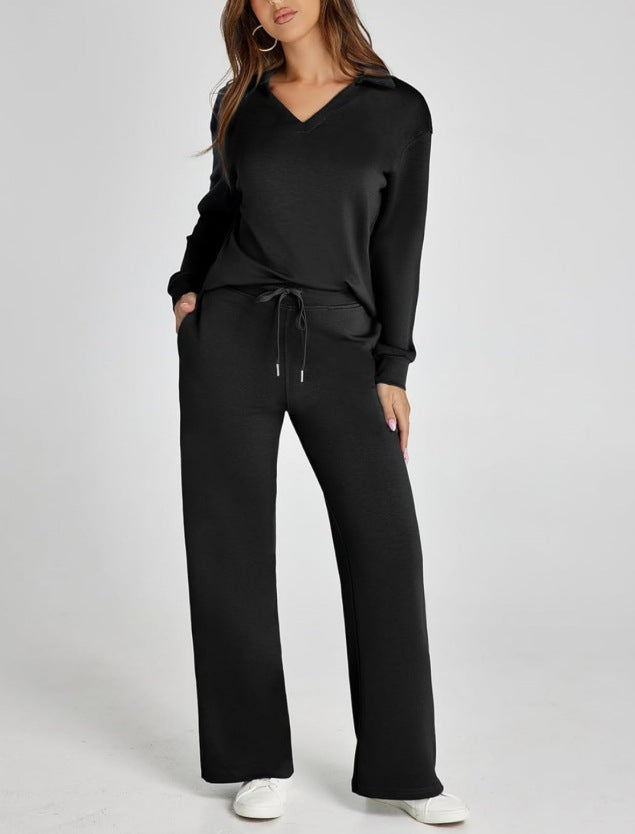 With Drawstring Design Elastic Waist Flared Suits