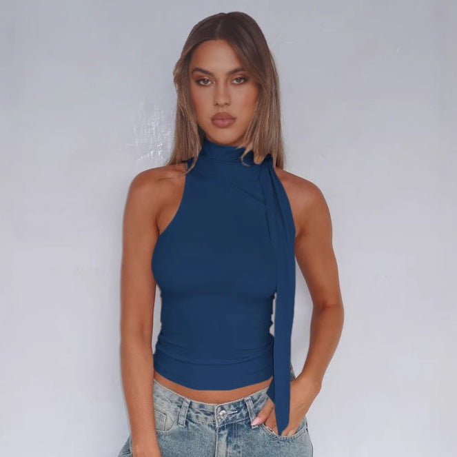Women's Sexy Half Turtleneck Ribbon Comfortable Cold-shoulder Tops