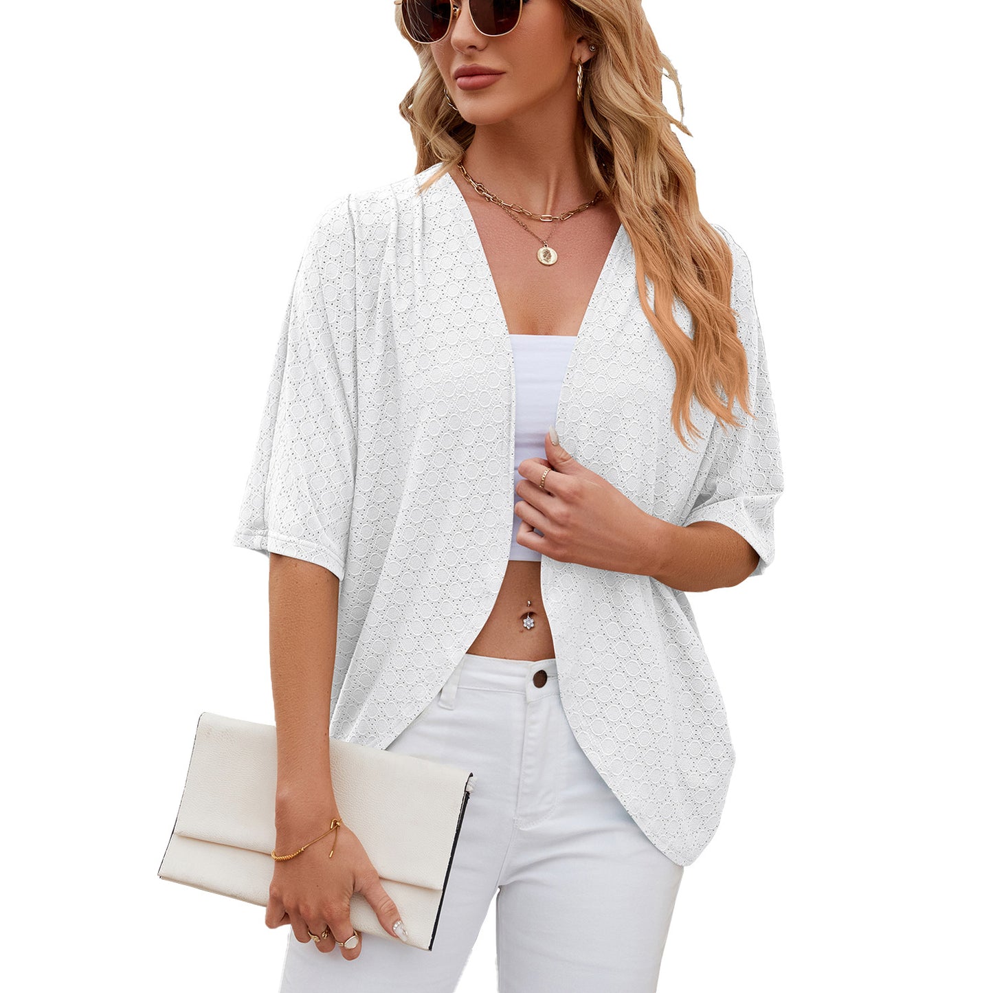 Solid Color Half Sleeves Knitted Office Knitwear