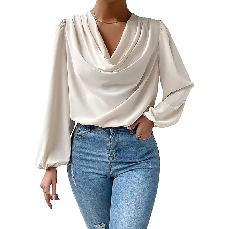 Women's Chiffon Long-sleeved Shirt Loose Draped T-shirt Blouses
