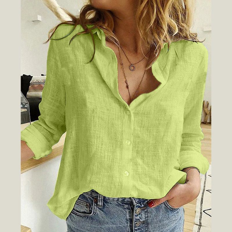 Solid Color Casual Loose Long-sleeved Linen Blouses