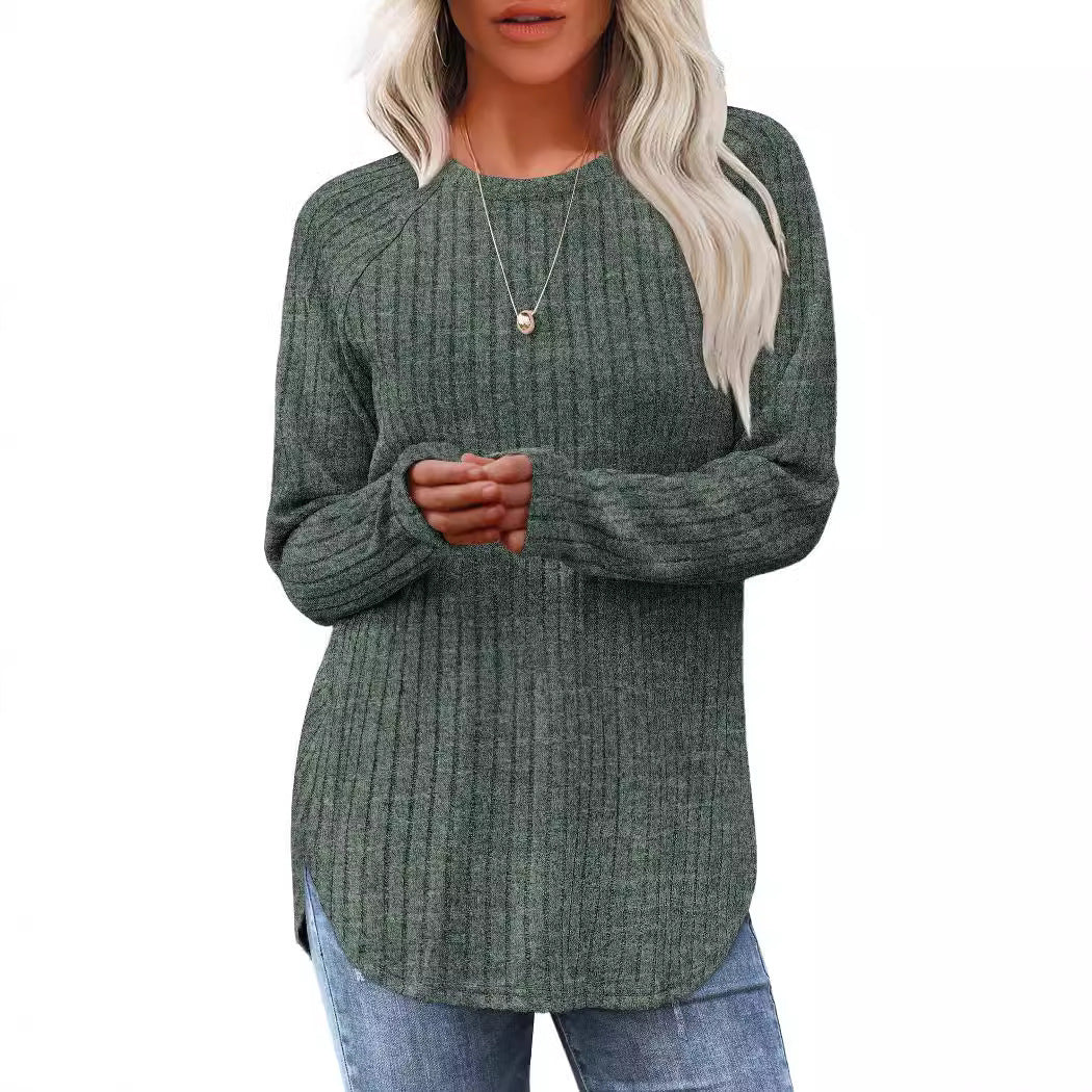 Women's Autumn Loose Round Neck High Low Blouses