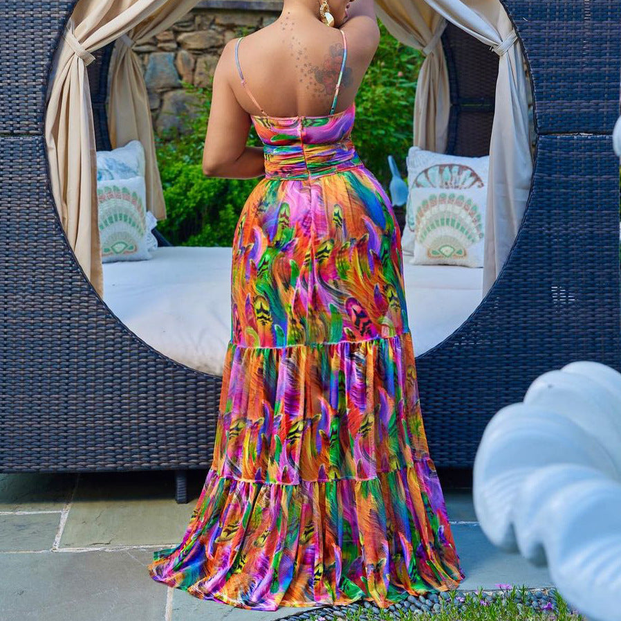 Women's Sexy Slip Dress Printed Sleeveless Backless Dresses