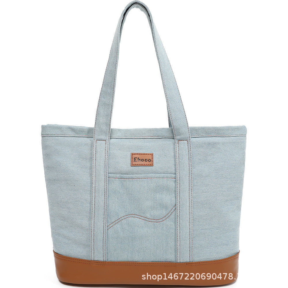 Women's White Canvas Denim Korean Simple Large Tote Bags