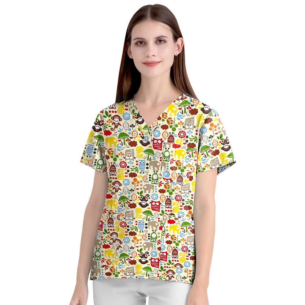Women's Cartoon Print Surgical Gown Cloth For Uniform