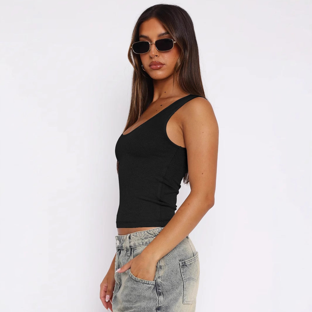 Women's Street Style Rib Solid Color Slim Tops