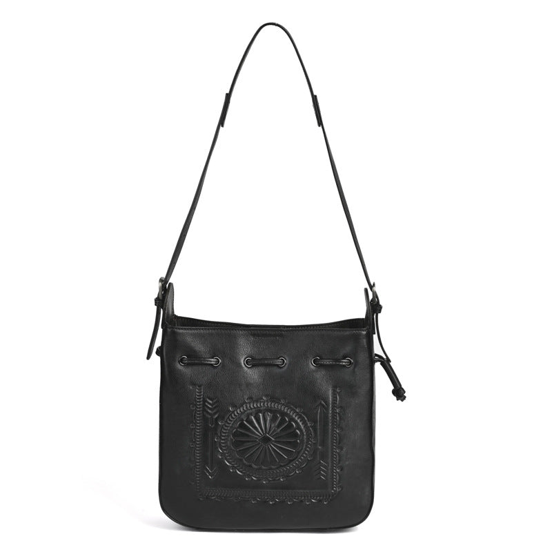 Women's Layer Cowhide Large Capacity Embossed Hand-rub Color Bags