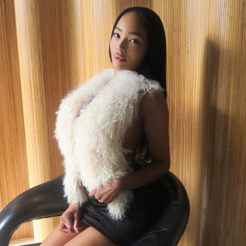 Hot Sexy Big Backless Fur Collar Vests