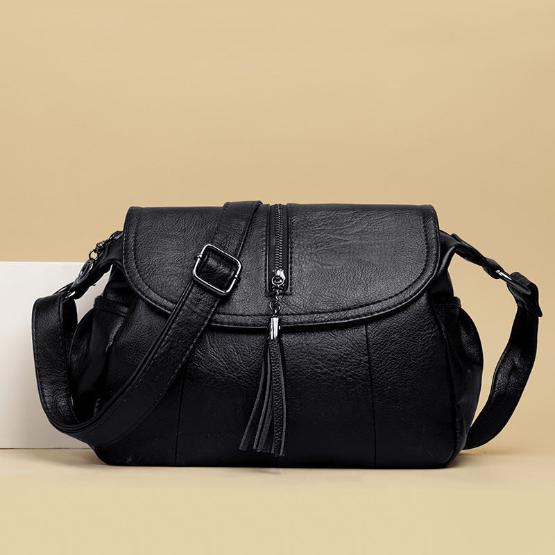 Women's Fashion Trendy Tassel Mother Soft Leather Crossbody Bags