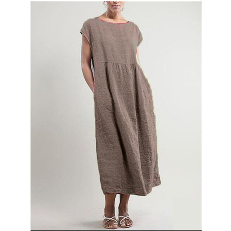 Color Sleeveless Loose Cotton Linen Pocket Dresses