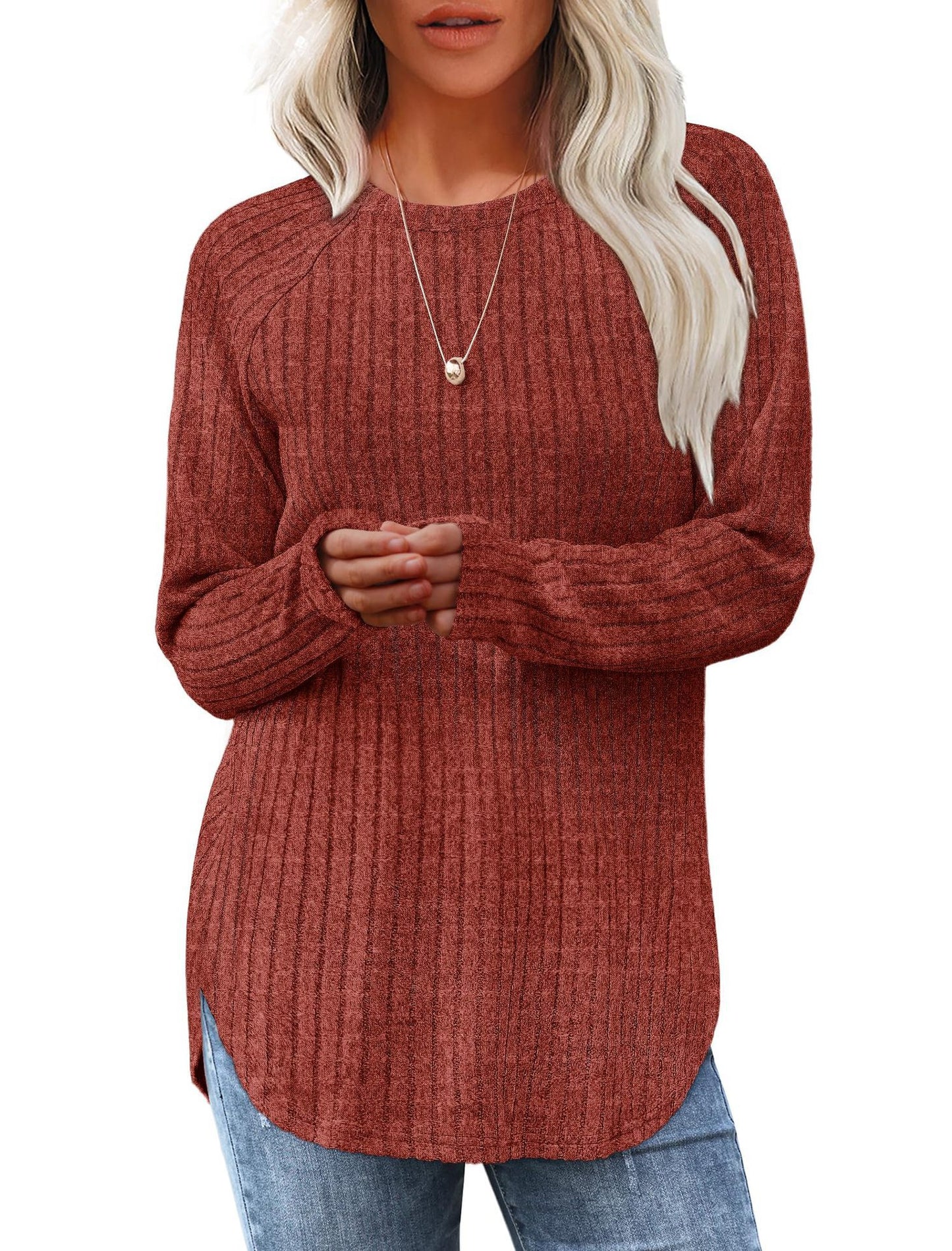 Women's Autumn Loose Round Neck High Low Blouses