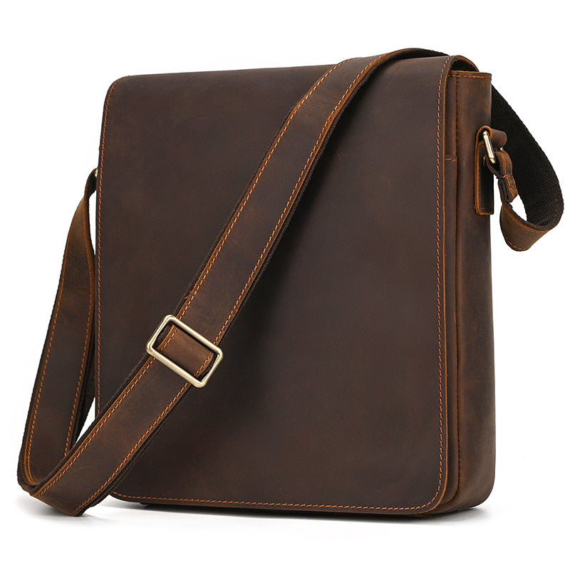 Men's Crazy Horse Flip First Layer Cowhide Men's Shoulder Bags