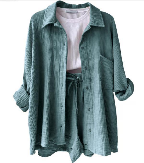 Women's Lapel Long Sleeve Shirt High Waist Drawstring Fashion Suits