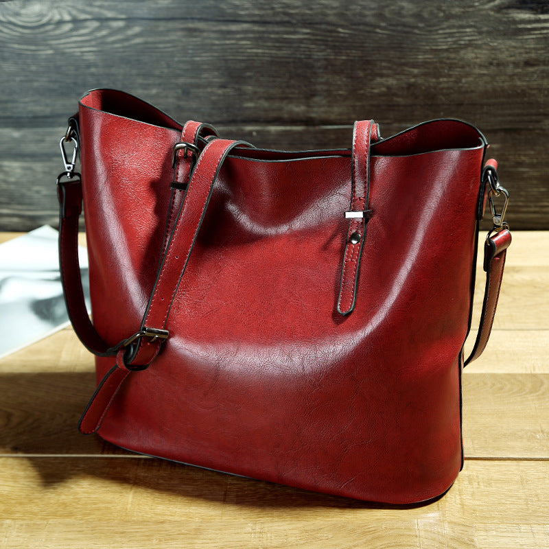 Women's Oil Wax Leather Solid Color Underarm Large Shoulder Bags