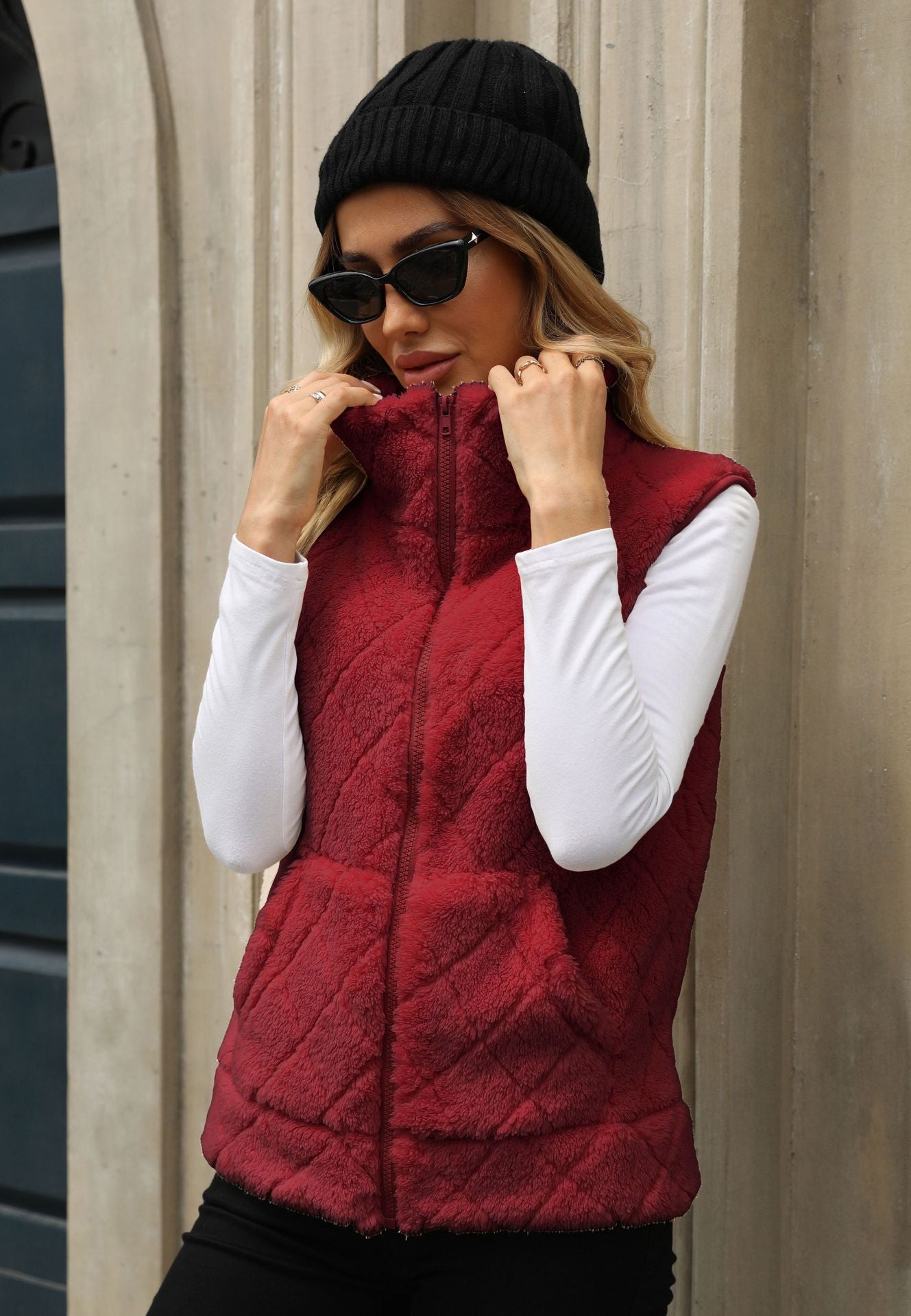 Women's Flash Veet Zipper Loose Diamond Lattice Vests