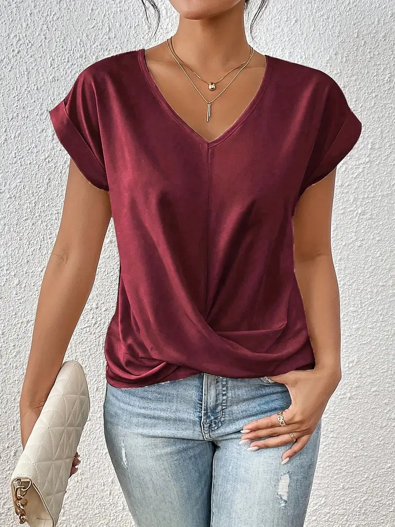 Women's Solid Color T-shirt Elegant Sleeve Blouses