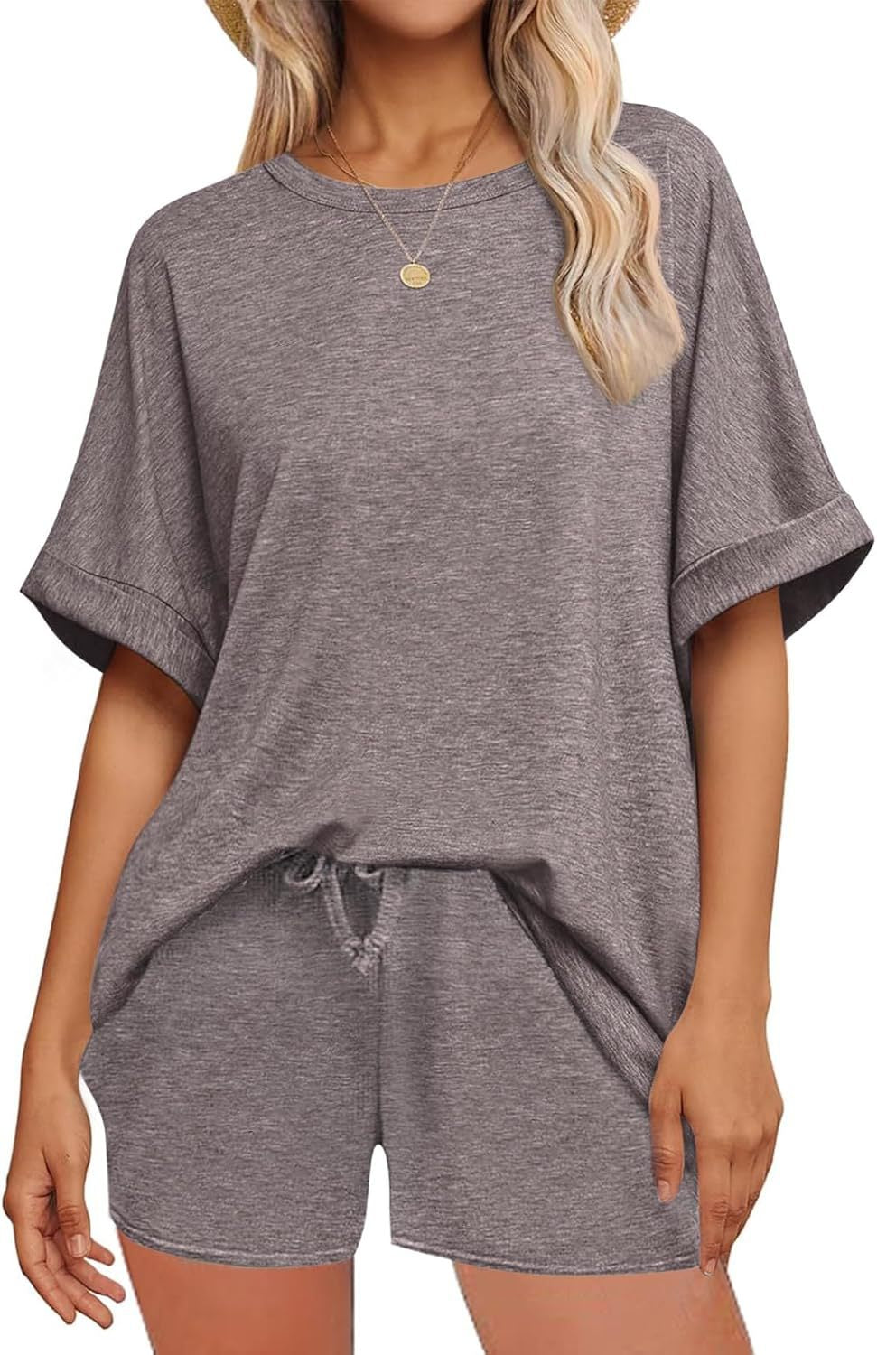 Summer Casual Batwing Sleeve T-shirt Drawstring Suits
