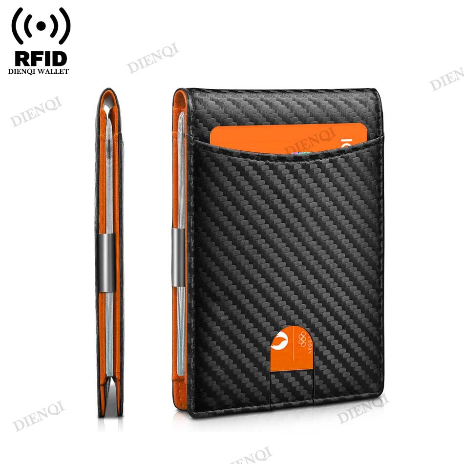 Men's Gold Clip Swiping Zipper Pocket Carbon Men's Wallets