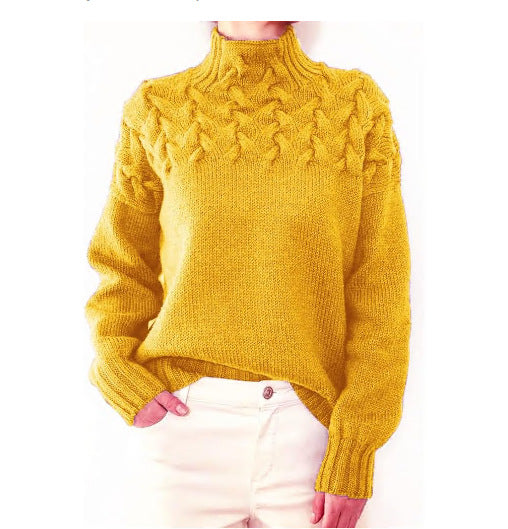 Women's Cable Braided Detail Turtleneck Long Sleeve Sweaters