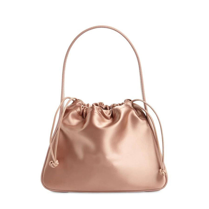 Women's Satin Splice Leather Letter Drawstring Underarm Handbags